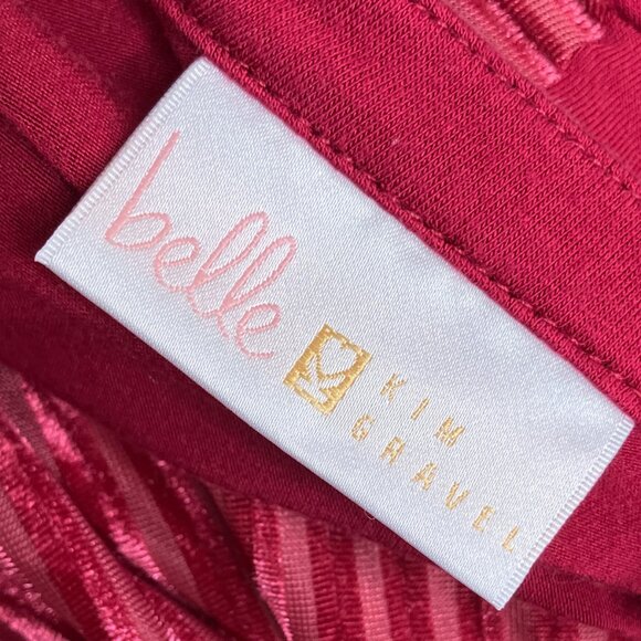 Belle by Kim Gravel 4X Red V-Neck Shadow Stripe Velvet Poet Sleeve Knit Top Plus - Picture 5 of 7